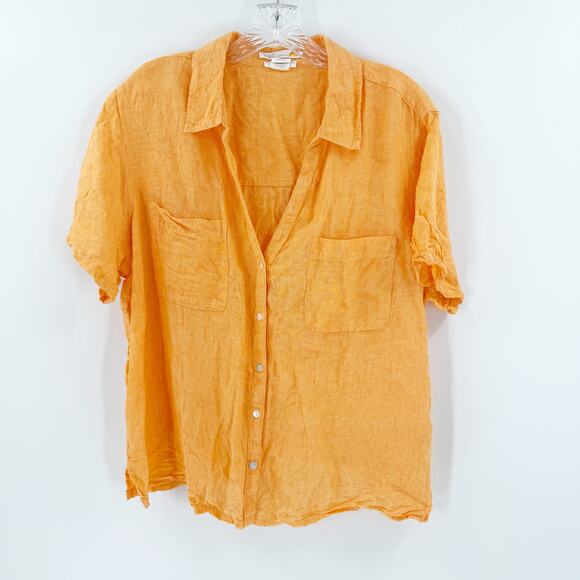 C&C California Orange Button Front Collared 100% Linen Shirt Women's Size XL - Picture 1 of 7